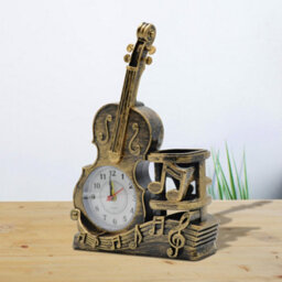 Violin Figurine Pen Holder Stylish Pencil Organizer Alarm Clock Desk Décor Multifunctional Decorative Piece For Music Lovers - thumbnail 5