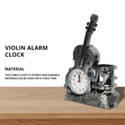 Violin Figurine Pen Holder Stylish Pencil Organizer Alarm Clock Desk Décor Multifunctional Decorative Piece For Music Lovers - thumbnail 4