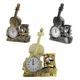 Violin Figurine Pen Holder Stylish Pencil Organizer Alarm Clock Desk Décor Multifunctional Decorative Piece For Music Lovers - thumbnail 3