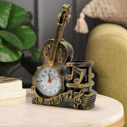 Violin Figurine Pen Holder Stylish Pencil Organizer Alarm Clock Desk Décor Multifunctional Decorative Piece For Music Lovers - thumbnail 8