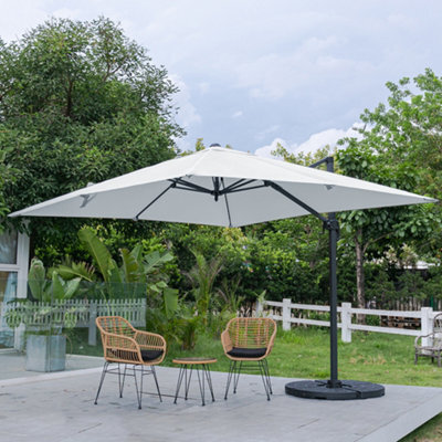 Living And Home 3M Large Square Canopy Rotatable Tilting Garden Rome Umbrella Cantilever Parasol With Fan Shaped Base, Light Grey - image 1