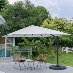Living And Home 3M Large Square Canopy Rotatable Tilting Garden Rome Umbrella Cantilever Parasol With Fan Shaped Base, Light Grey - thumbnail 2