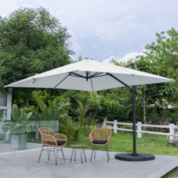Living And Home 3M Large Square Canopy Rotatable Tilting Garden Rome Umbrella Cantilever Parasol With Fan Shaped Base, Light Grey - thumbnail 1