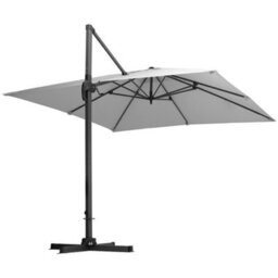 Living And Home 3M Large Square Canopy Rotatable Tilting Garden Rome Umbrella Cantilever Parasol With Fan Shaped Base, Light Grey - thumbnail 4