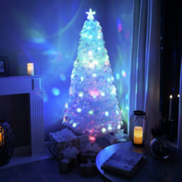 6Ft (180Cm) White Irridescent Fibre Optic Christmas Tree With Multicoloured Led Lights