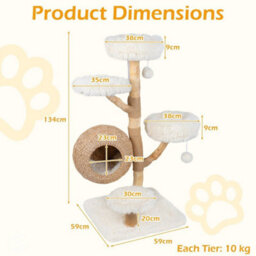 5 Tier Cat Tree 134Cm Wooden Cat Tower With Woven Cat Condo Scratching Posts - thumbnail 2