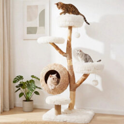 5 Tier Cat Tree 134Cm Wooden Cat Tower With Woven Cat Condo Scratching Posts - thumbnail 3