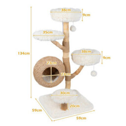 5 Tier Cat Tree 134Cm Wooden Cat Tower With Woven Cat Condo Scratching Posts - thumbnail 4