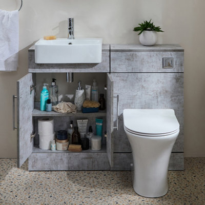 Homestylestore 1050mm Concrete Grey Bathroom Combination Vanity Wc Unit With Toilet Pan And Chrome Bar Handle - image 1