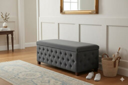 180Cm Wide Empire Ottoman Storage Box With Legs, Steel Grey Velvet Chesterfield Upholstered Ottoman Footstool Coffee Table - thumbnail 4