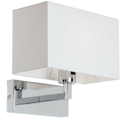 Dimming Led Wall Light Chrome & White Cotton Shade Sleek Rectangle Lamp Fitting - image 1