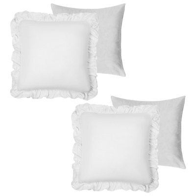 Ohs 2 X Linen Frill Cushion Cover Filled Sofa, 45 X 45Cm, White - image 1
