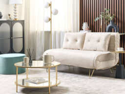 Beliani Sofa Bed 2 Seater Vestfold Velvet Beige - thumbnail 2