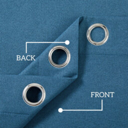 Oxford Homeware Eyelet Linen Effect Curtains Blue Fully Lined 100% Blackout Thermal Insulated Curtain Pair (W)117Cmx(L)137Cm - thumbnail 4