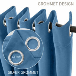 Oxford Homeware Eyelet Linen Effect Curtains Blue Fully Lined 100% Blackout Thermal Insulated Curtain Pair (W)117Cmx(L)137Cm - thumbnail 6