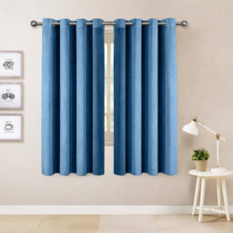 Oxford Homeware Eyelet Linen Effect Curtains Blue Fully Lined 100% Blackout Thermal Insulated Curtain Pair (W)117Cmx(L)137Cm