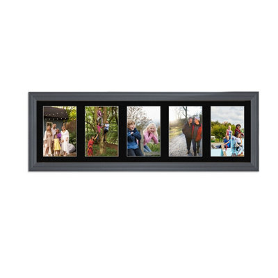AK Frames 26X8 Dark Grey Classic Multi Photo Frame With Black Mount - Holds 5 Apertures (5X) 6X4 Photos - image 1
