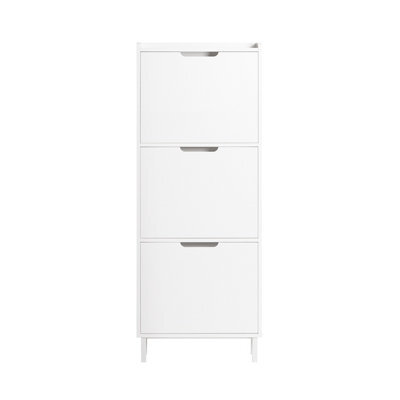 Sobuy Fsr151-H-W, Narrow Shoe Rack With 3 Flip Drawers Slim Wooden Shoe Storage Cupboard,white,w50.5Xd19Xh129 - image 1