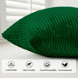 Ameha Emerald Green Stripe Velvet Cushion Cover 18X18 Inch Soft, Breathable & Hypoallergenic With Invisible Zip - thumbnail 2