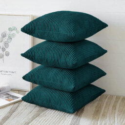 Ameha Emerald Green Stripe Velvet Cushion Cover 18X18 Inch Soft, Breathable & Hypoallergenic With Invisible Zip - thumbnail 6