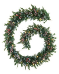 Werchristmas Pre-Lit Snow-Flocked Mixed-Tip Artificial Christmas Garland 9 Ft With Pinecones And Berries, 80 Warm White Leds - thumbnail 1