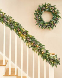 Werchristmas Pre-Lit Snow-Flocked Mixed-Tip Artificial Christmas Garland 9 Ft With Pinecones And Berries, 80 Warm White Leds - thumbnail 3