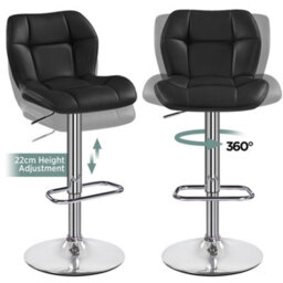 Yaheetech Set Of 2 Black Modern Faux Leather Adjustable Swivel Bar Stools With Tufted Back And Footrest - thumbnail 5