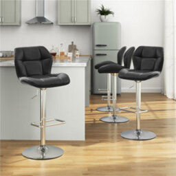 Yaheetech Set Of 2 Black Modern Faux Leather Adjustable Swivel Bar Stools With Tufted Back And Footrest - thumbnail 1