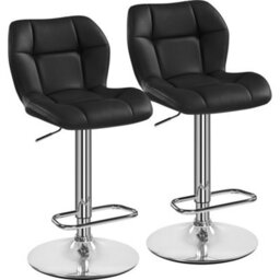 Yaheetech Set Of 2 Black Modern Faux Leather Adjustable Swivel Bar Stools With Tufted Back And Footrest - thumbnail 2