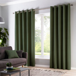 Fusion Sorbonne 100% Cotton Light Filtering Plain Dyed Bottle Green Eyelet Curtains - thumbnail 1