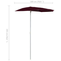 Berkfield Durable Garden Half Parasol With Pole 180X90 Cm Bordeaux Red - thumbnail 8