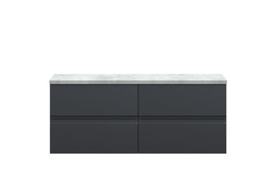 Hudson Reed Urban Soft Black Wall Hung 4-Drawer Unit And Laminate Worktop With Silent Close, 522 X 1205 X 390 - image 1