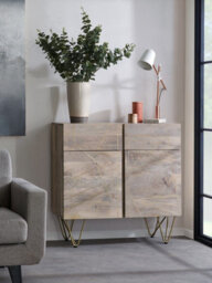 Buttercup Farm Light Gold 2 Door Medium Sideboard - Solid Mango Wood - L40 X W90 X H80 Cm - thumbnail 6