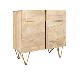 Buttercup Farm Light Gold 2 Door Medium Sideboard - Solid Mango Wood - L40 X W90 X H80 Cm