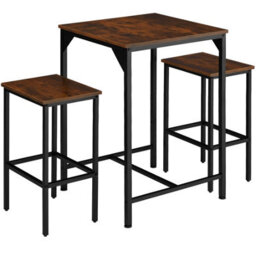Tectake Dining Table And 2 Bar Stools Inverness - Height-Adjustable Plastic Feet - Industrial Wood Dark, Rustic