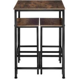 Tectake Dining Table And 2 Bar Stools Inverness - Height-Adjustable Plastic Feet - Industrial Wood Dark, Rustic - thumbnail 2