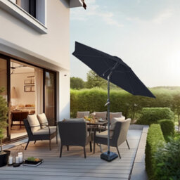 Sundaze 2.5M Black Garden Parasol Umbrella Sun Shade Canopy With Hand Crank Tilt Function