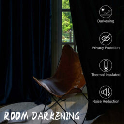 Oxford Homeware Eyelet Velvet Curtains Navy Fully Lined Blackout Thermal Insulated Curtains (W)168Cm X (L)213Cm Single Panel - thumbnail 2