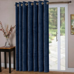 Oxford Homeware Eyelet Velvet Curtains Navy Fully Lined Blackout Thermal Insulated Curtains (W)168Cm X (L)213Cm Single Panel