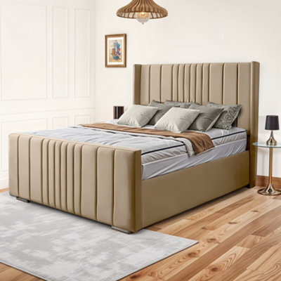 UKBEDFURNITURE Balmoral Wingback Beige Plush Valvet Upholstered Bed Frame Only- Blackboard - 48 Inch Headboard - image 1
