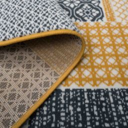 Loomed Yellow Ochre Grey Floral Patchwork Living Room Rug 160X230Cm - thumbnail 4