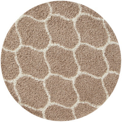 The Rugs Moroccan Shaggy Rugs And Runners Soft Fluffy Trellis Design High Pile Beige And Ivory Living Room Kitchen Hallway 620 - image 1