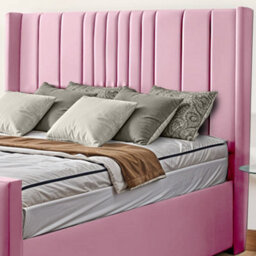 UKBEDFURNITURE Balmoral Wingback Pink Plush Valvet Upholstered Gas Lift Ottoman Storage Bed -  With 48 Inch Headboard - thumbnail 2