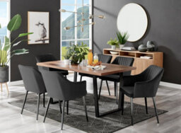 Furniturebox Kylo Brown Rectangular Wood Effect Dining Table & 6 Black Velvet Calla Black Leg Chairs