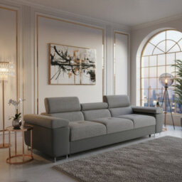 Torezio 3 Seater Sofa Bed With Adjustable Headrests And Dolphin Pull Out Mechanism Grey And Grey Melange - thumbnail 1