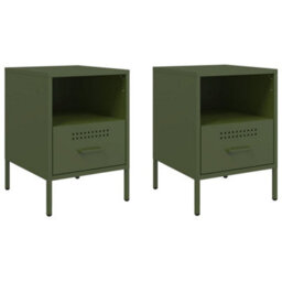 Berkfield Bedside Cabinets 2 Pcs Olive Green 36X39X50.5 Cm Steel - thumbnail 2