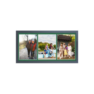 AK Frames 16X8 Black Sleek Multi Photo Frame With Emerald Mount - Holds 3 Apertures (3X) 7X5 Photos - image 1