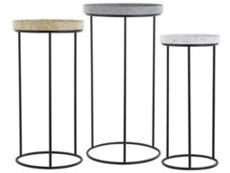 Beliani Three-Piece Marble-Effect Nesting Side Tables With Black Openwork Frame, Square Tops, No Assembly Required - thumbnail 3