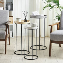 Beliani Three-Piece Marble-Effect Nesting Side Tables With Black Openwork Frame, Square Tops, No Assembly Required - thumbnail 2