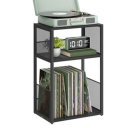 LEDREM Record Player Stand, 3-Tier Side Table, Vinyl Record Storage Up To 100 Albums, End Table For Living Room, Bedroom - thumbnail 2